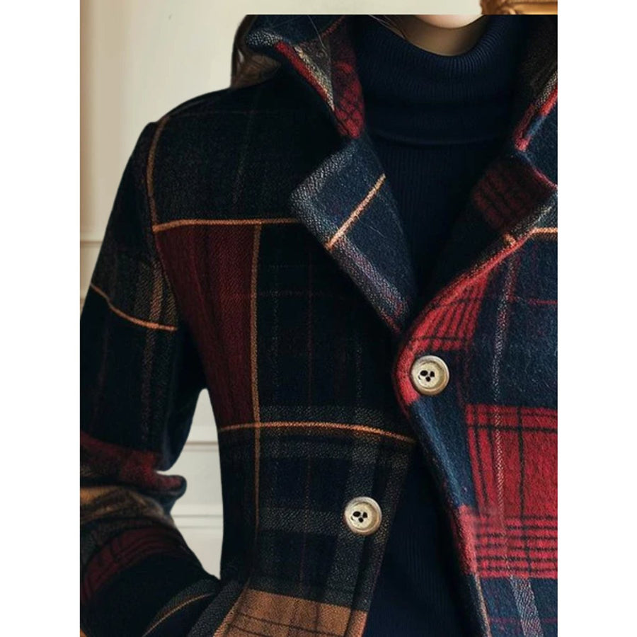 Mia Women's Plaid Patchwork Single-Breasted Soft-Knit Jacket - Nora & Rose Maine, view 2