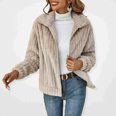 Isabella Women's Quilted Jacket Fluffy Zip-Up Plush Fleece Coat - Nora & Rose Maine