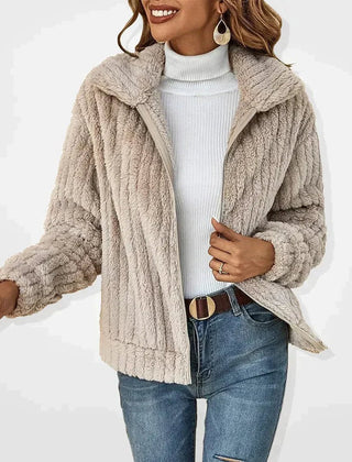 Isabella Women's Quilted Jacket Fluffy Zip-Up Plush Fleece Coat - Nora & Rose Maine