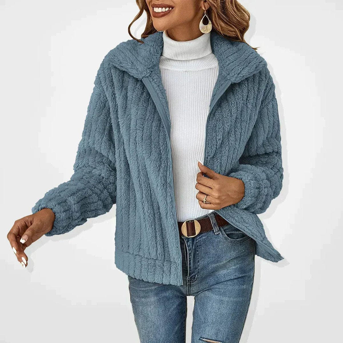 Isabella Women's Quilted Jacket Fluffy Zip-Up Plush Fleece Coat - Nora & Rose Maine, view 3