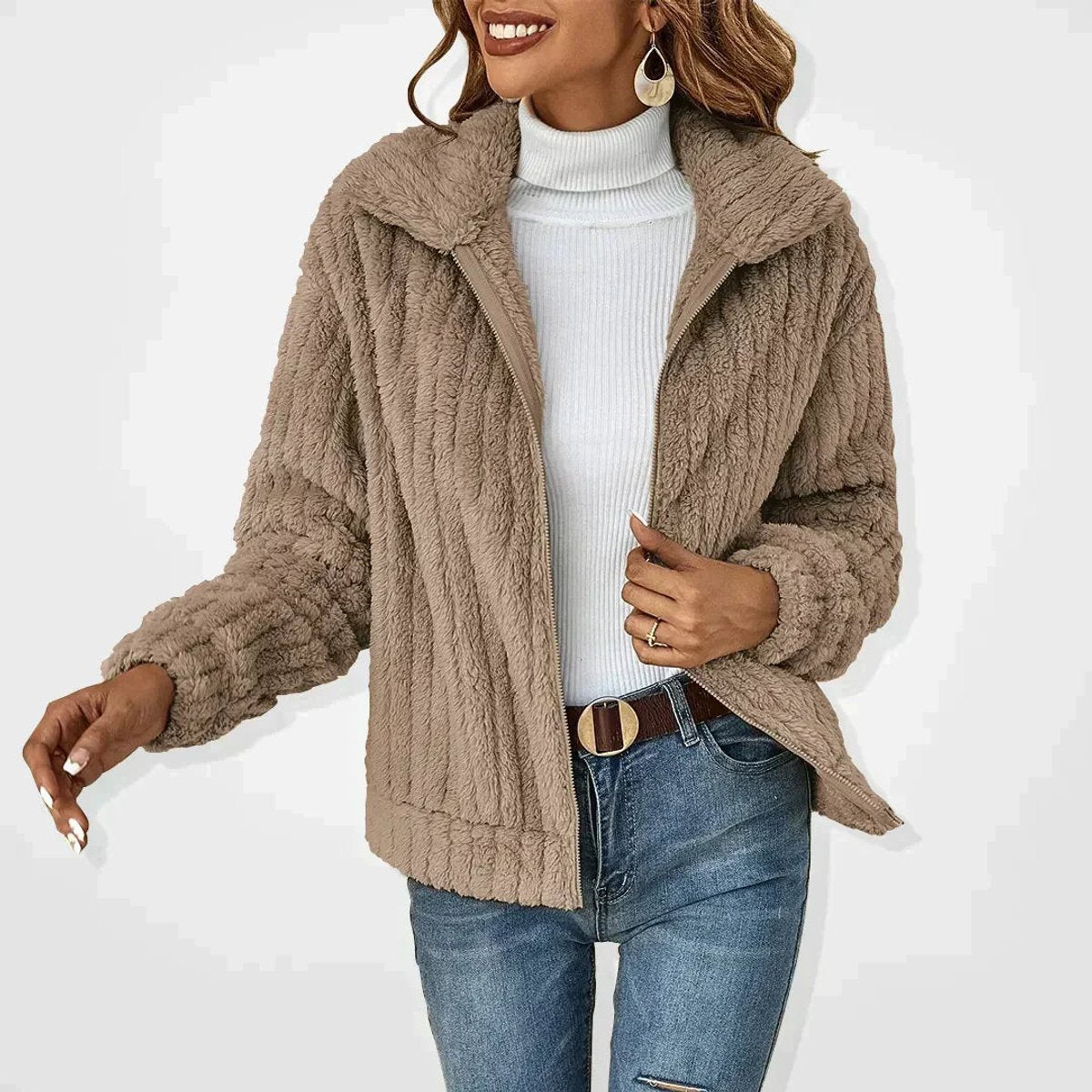 Isabella Women's Quilted Jacket Fluffy Zip-Up Plush Fleece Coat - Nora & Rose Maine, view 5