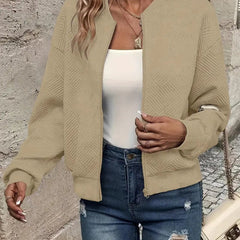 Emma Women's Quilted Zip-Up Bomber Jacket Textured Cropped - Nora & Rose Maine, view 5