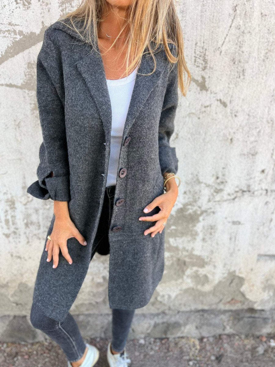 Harper Women's Relaxed-Fit Long Button-Front Lapel Coat - Nora & Rose Maine, view 4