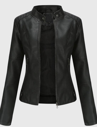 Mia Women's Slim-Fit Faux Leather Moto Coat Stand-Collar Zip-Up Jacket - Nora & Rose Maine