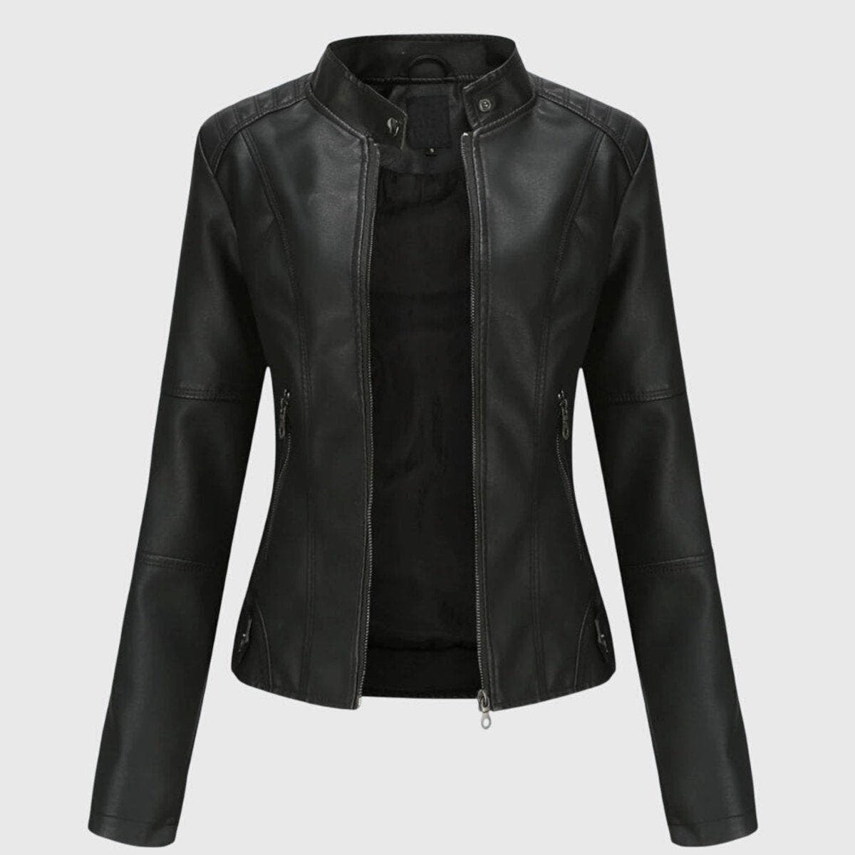 Mia Women's Slim-Fit Faux Leather Moto Coat Stand-Collar Zip-Up Jacket - Nora & Rose Maine