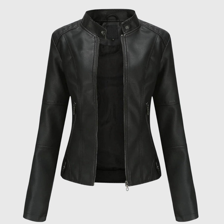 Mia Women's Slim-Fit Faux Leather Moto Coat Stand-Collar Zip-Up Jacket - Nora & Rose Maine