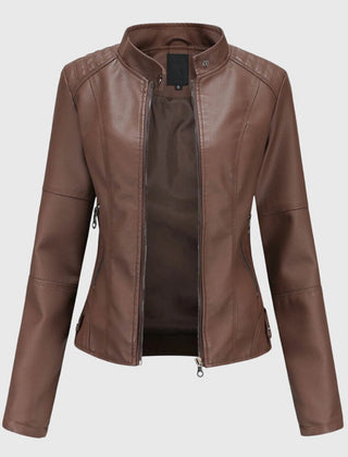 Mia Women's Slim-Fit Faux Leather Moto Coat Stand-Collar Zip-Up Jacket - Nora & Rose Maine, view 2