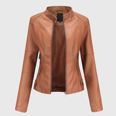 Mia Women's Slim-Fit Faux Leather Moto Coat Stand-Collar Zip-Up Jacket - Nora & Rose Maine, view 3