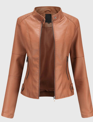 Mia Women's Slim-Fit Faux Leather Moto Coat Stand-Collar Zip-Up Jacket - Nora & Rose Maine, view 3