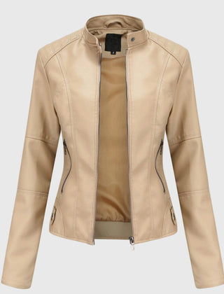Mia Women's Slim-Fit Faux Leather Moto Coat Stand-Collar Zip-Up Jacket - Nora & Rose Maine, view 4