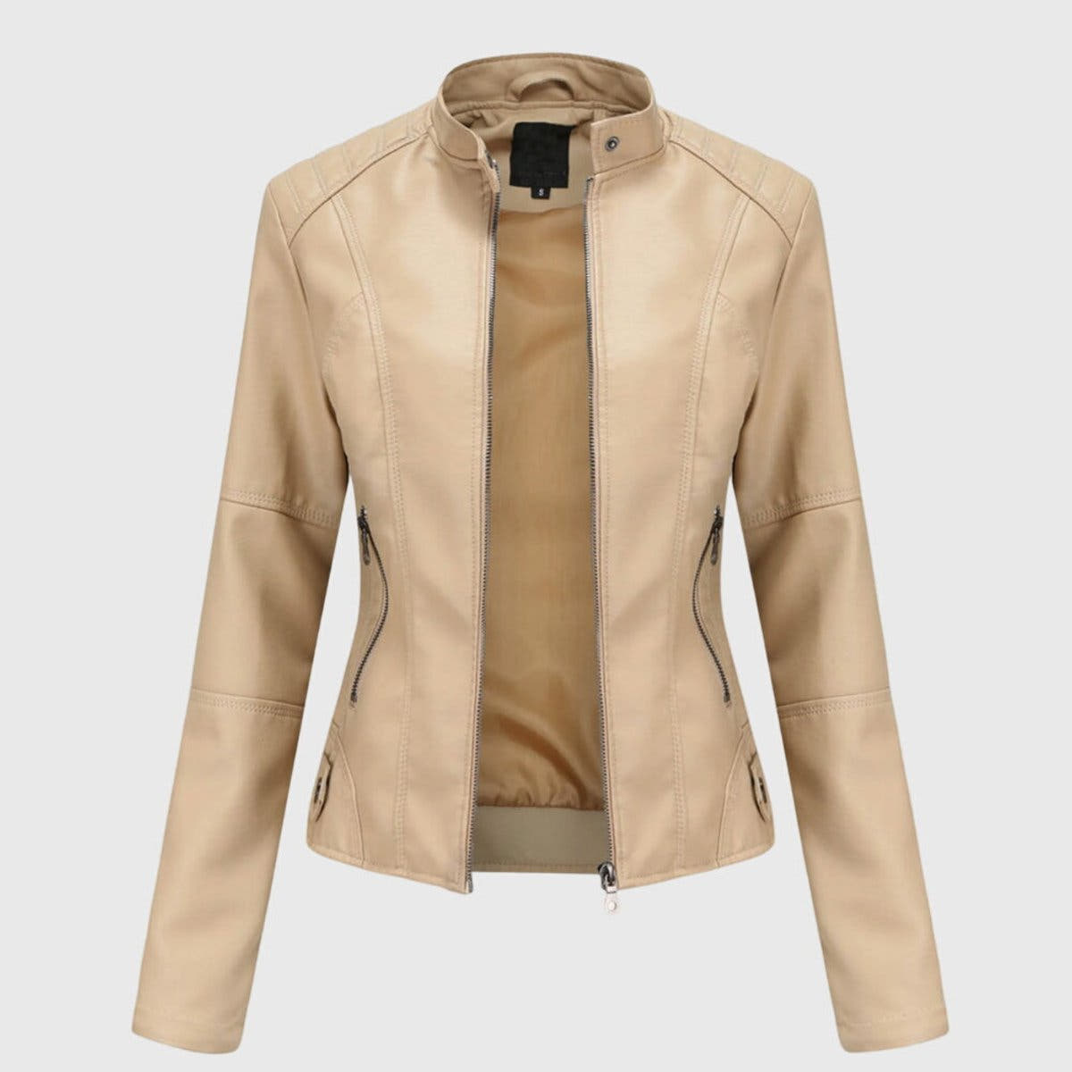 Mia Women's Slim-Fit Faux Leather Moto Coat Stand-Collar Zip-Up Jacket - Nora & Rose Maine, view 4