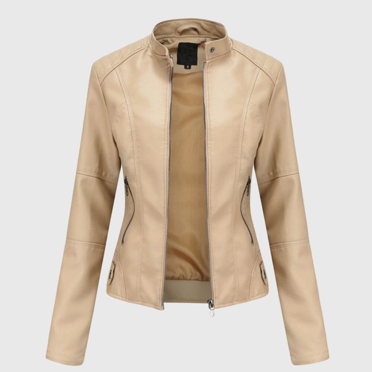 Mia Women's Slim-Fit Faux Leather Moto Coat Stand-Collar Zip-Up Jacket - Nora & Rose Maine, view 4