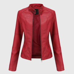Mia Women's Slim-Fit Faux Leather Moto Coat Stand-Collar Zip-Up Jacket - Nora & Rose Maine, view 5