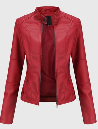 Mia Women's Slim-Fit Faux Leather Moto Coat Stand-Collar Zip-Up Jacket - Nora & Rose Maine, view 5