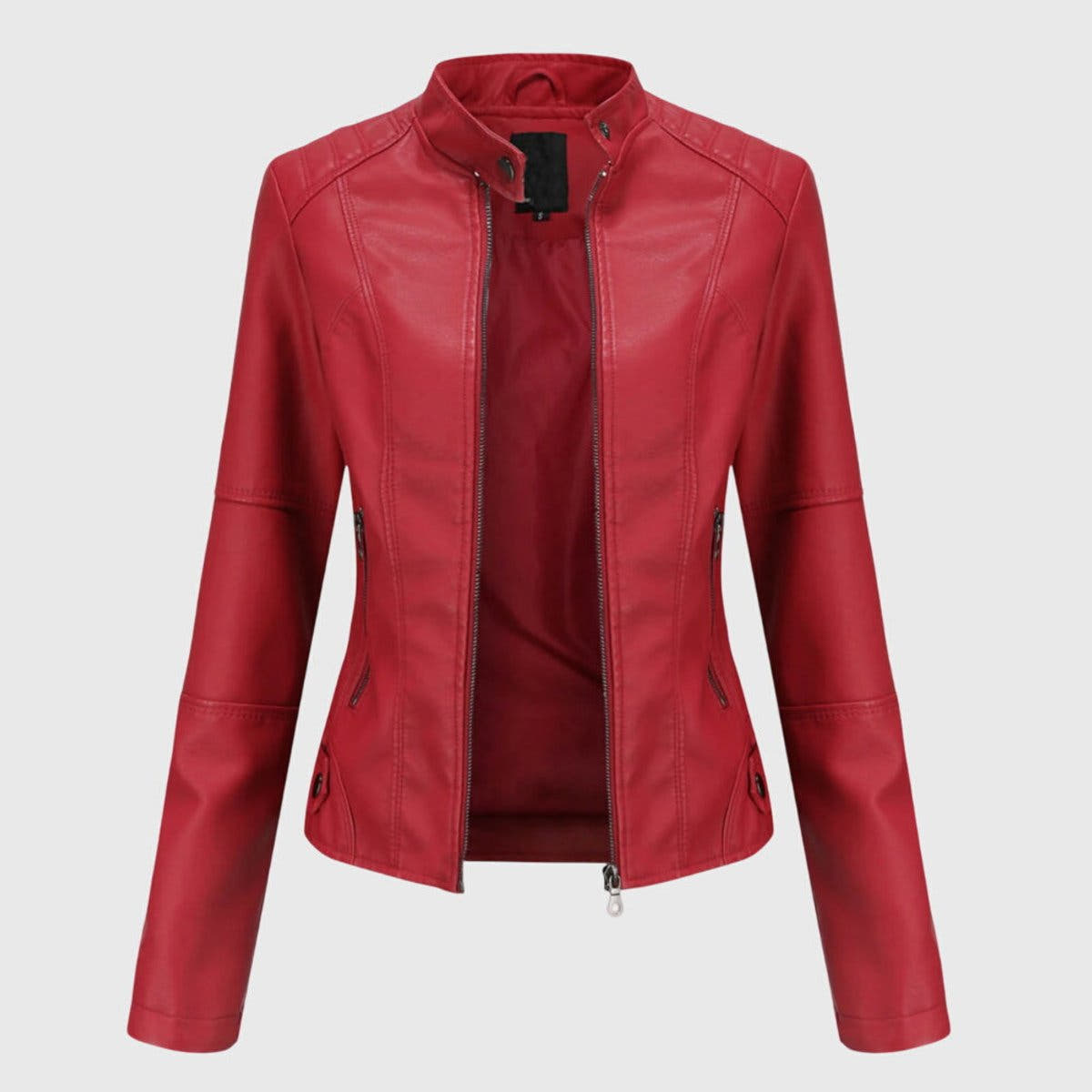 Mia Women's Slim-Fit Faux Leather Moto Coat Stand-Collar Zip-Up Jacket - Nora & Rose Maine, view 5