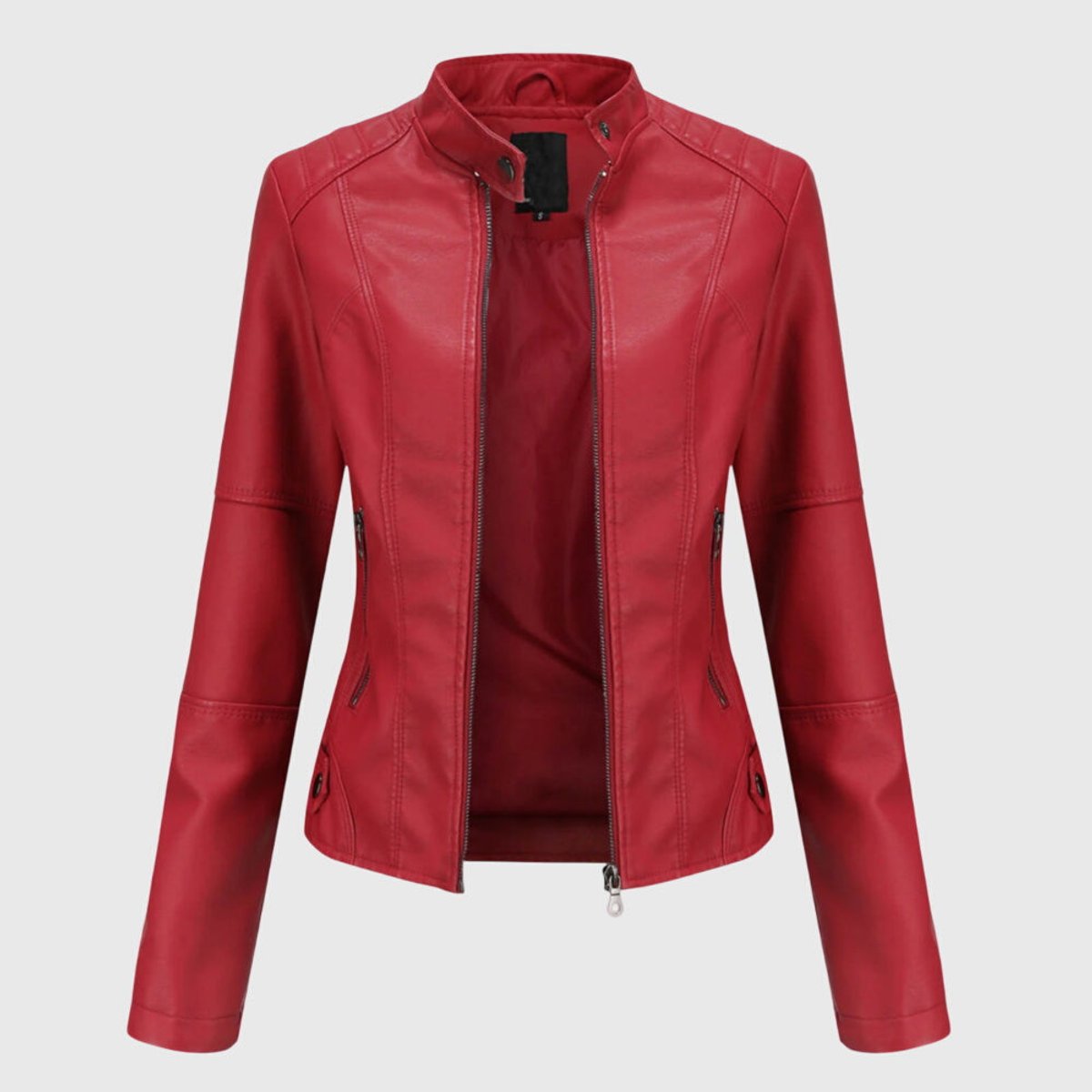 Mia Women's Slim-Fit Faux Leather Moto Coat Stand-Collar Zip-Up Jacket - Nora & Rose Maine, view 5