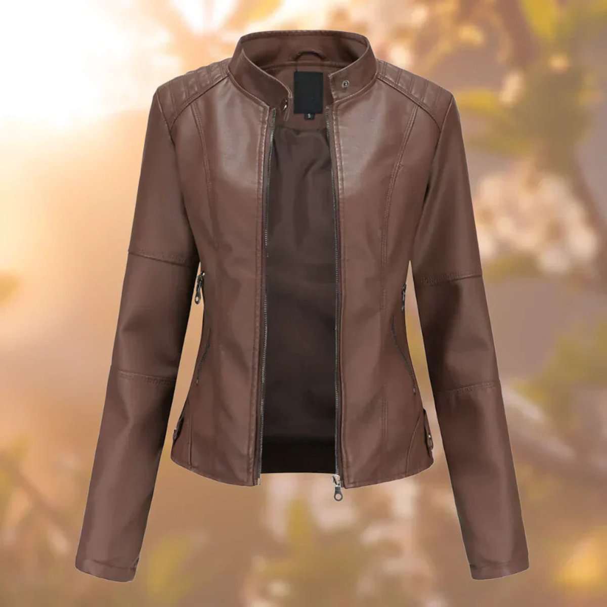 Eleanor Women's Slim-Fit Zip-Up Moto Faux Leather Jacket - Nora & Rose Maine, view 2