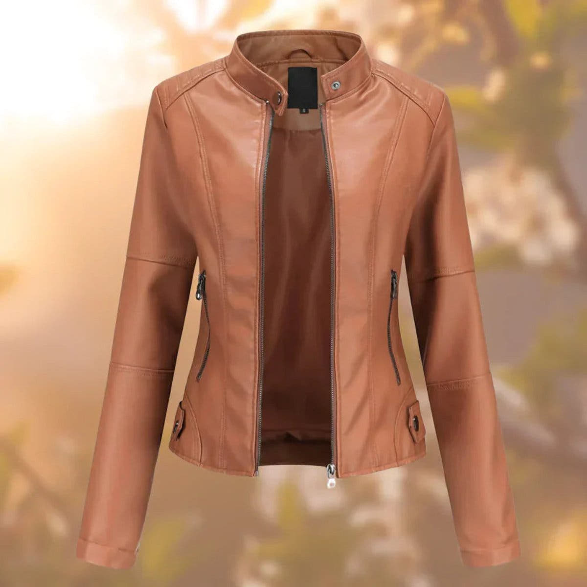 Eleanor Women's Slim-Fit Zip-Up Moto Faux Leather Jacket - Nora & Rose Maine, view 3
