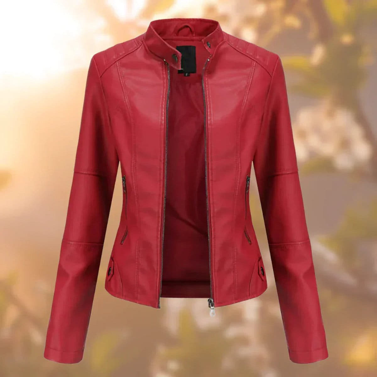 Eleanor Women's Slim-Fit Zip-Up Moto Faux Leather Jacket - Nora & Rose Maine, view 5