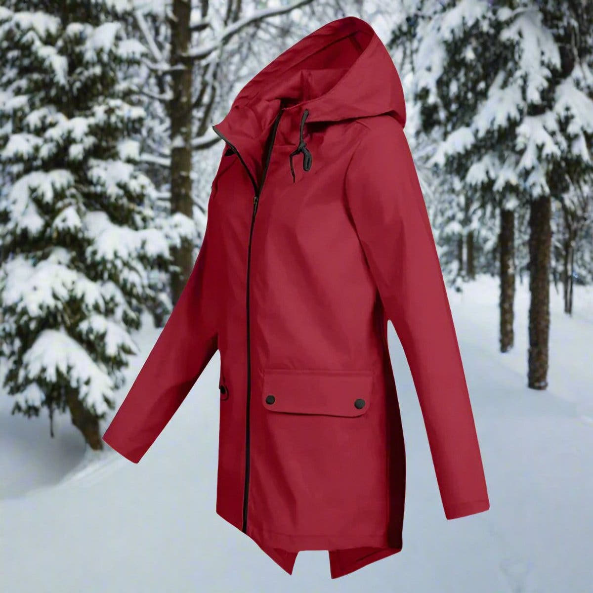 Layla Women's Waterproof Hooded Rain Jacket Zip-Up Longline - Nora & Rose Maine, view 12