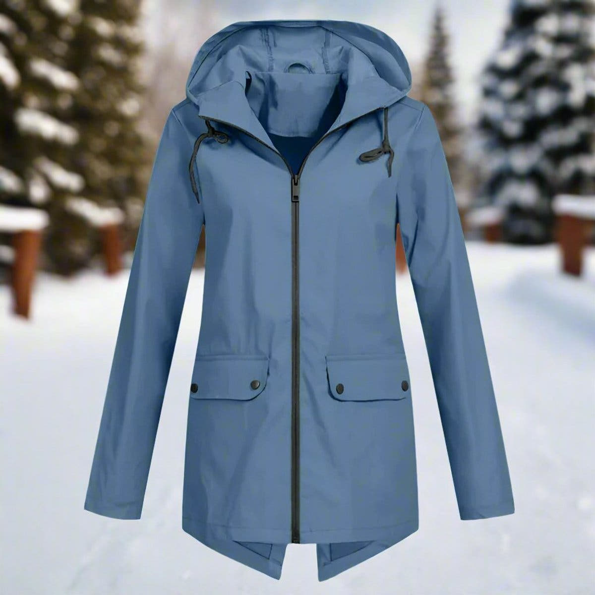 Layla Women's Waterproof Hooded Rain Jacket Zip-Up Longline - Nora & Rose Maine, view 13