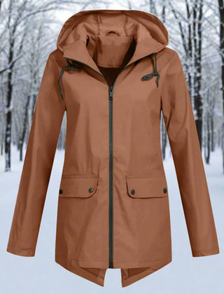 Layla Women's Waterproof Hooded Rain Jacket Zip-Up Longline - Nora & Rose Maine, view 14