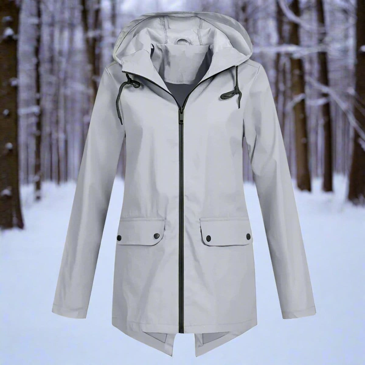 Layla Women's Waterproof Hooded Rain Jacket Zip-Up Longline - Nora & Rose Maine, view 15