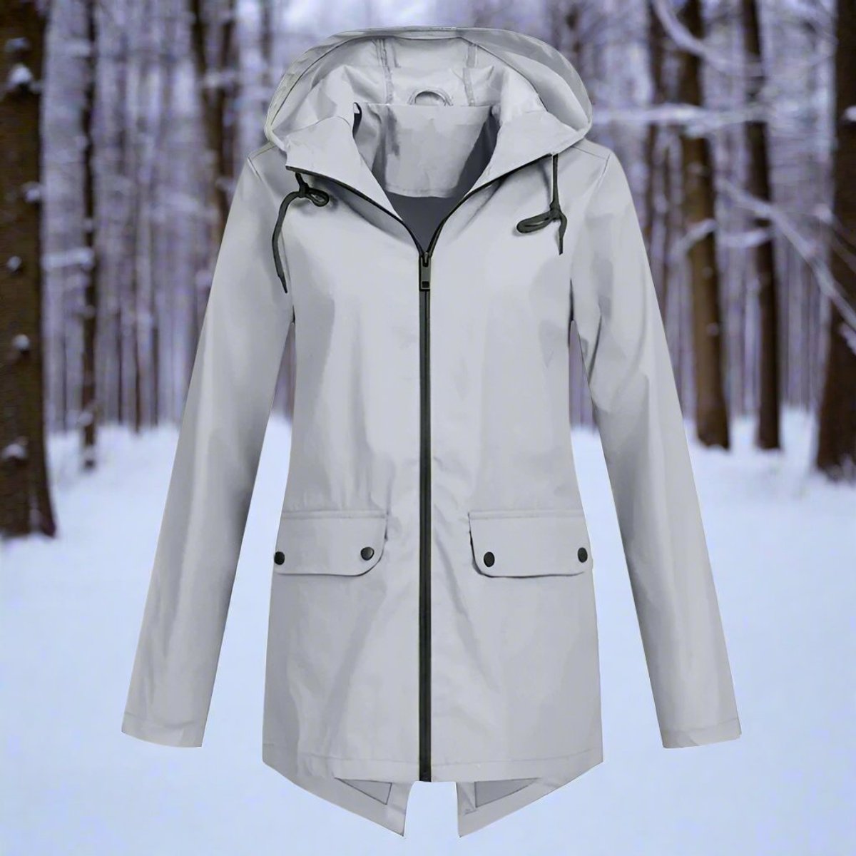 Layla Women's Waterproof Hooded Rain Jacket Zip-Up Longline - Nora & Rose Maine, view 15