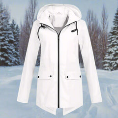 Layla Women's Waterproof Hooded Rain Jacket Zip-Up Longline - Nora & Rose Maine, view 16