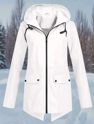 Layla Women's Waterproof Hooded Rain Jacket Zip-Up Longline - Nora & Rose Maine, view 16