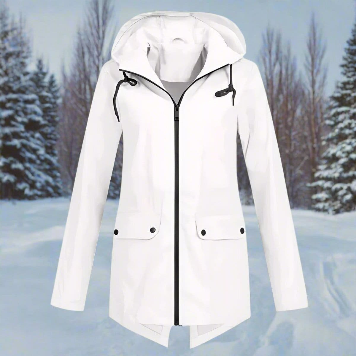 Layla Women's Waterproof Hooded Rain Jacket Zip-Up Longline - Nora & Rose Maine, view 16