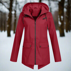 Layla Women's Waterproof Hooded Rain Jacket Zip-Up Longline - Nora & Rose Maine, view 17