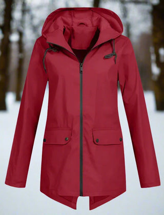 Layla Women's Waterproof Hooded Rain Jacket Zip-Up Longline - Nora & Rose Maine, view 17