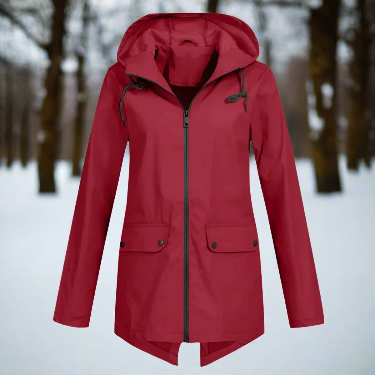 Layla Women's Waterproof Hooded Rain Jacket Zip-Up Longline - Nora & Rose Maine, view 17