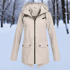 Layla Women's Waterproof Hooded Rain Jacket Zip-Up Longline - Nora & Rose Maine, view 18