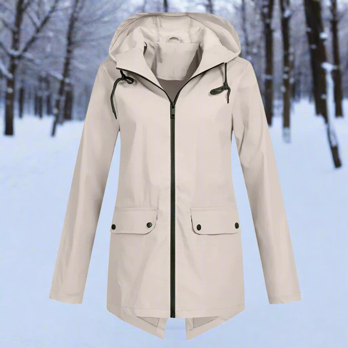 Layla Women's Waterproof Hooded Rain Jacket Zip-Up Longline - Nora & Rose Maine, view 18
