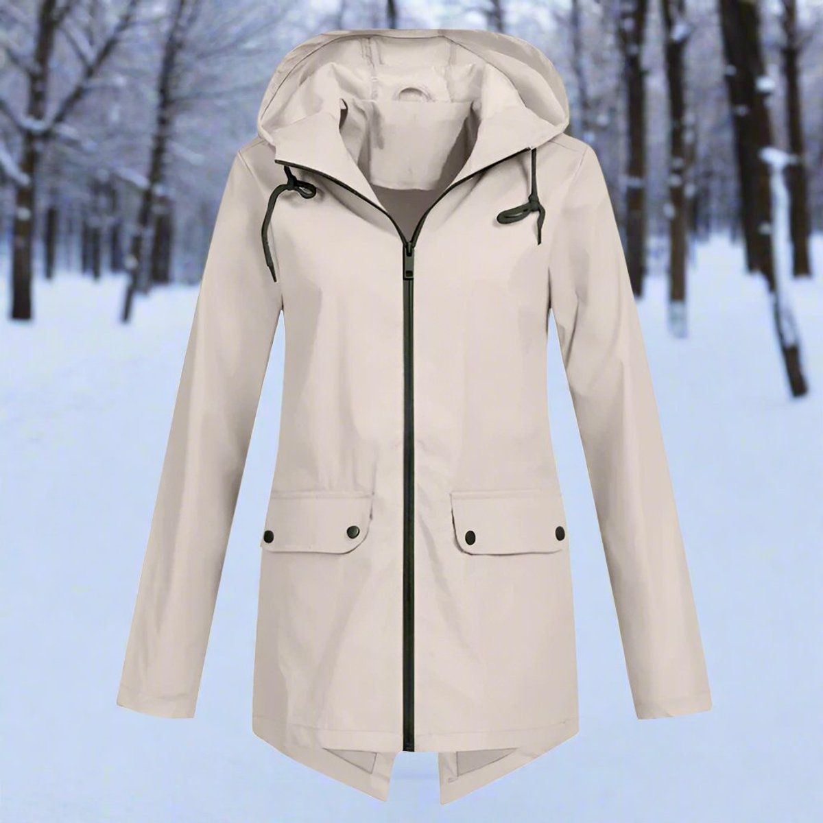Layla Women's Waterproof Hooded Rain Jacket Zip-Up Longline - Nora & Rose Maine, view 18