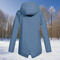 Layla Women's Waterproof Hooded Rain Jacket Zip-Up Longline - Nora & Rose Maine, view 4