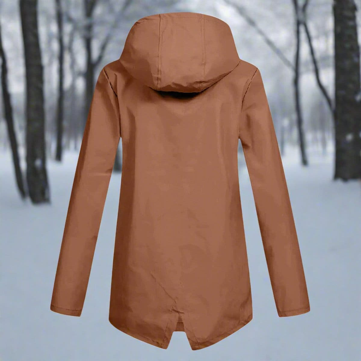 Layla Women's Waterproof Hooded Rain Jacket Zip-Up Longline - Nora & Rose Maine, view 6