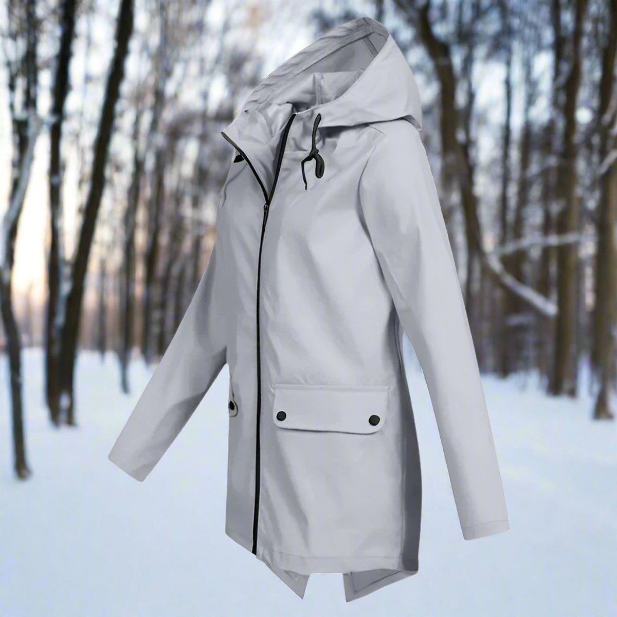 Layla Women's Waterproof Hooded Rain Jacket Zip-Up Longline - Nora & Rose Maine, view 7