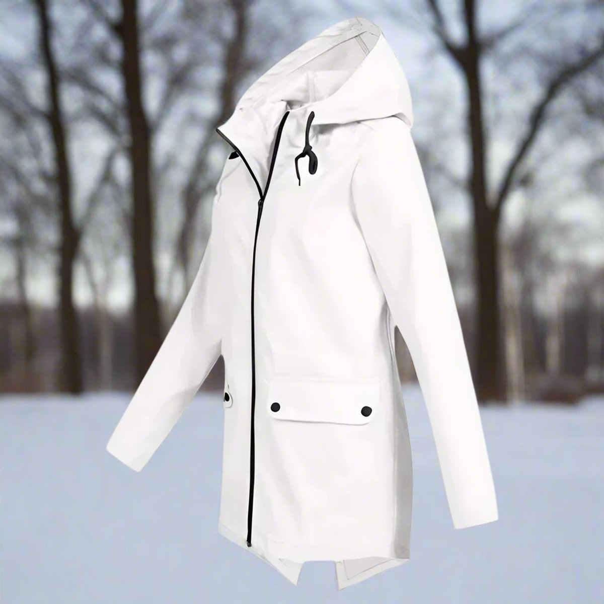 Layla Women's Waterproof Hooded Rain Jacket Zip-Up Longline - Nora & Rose Maine, view 9