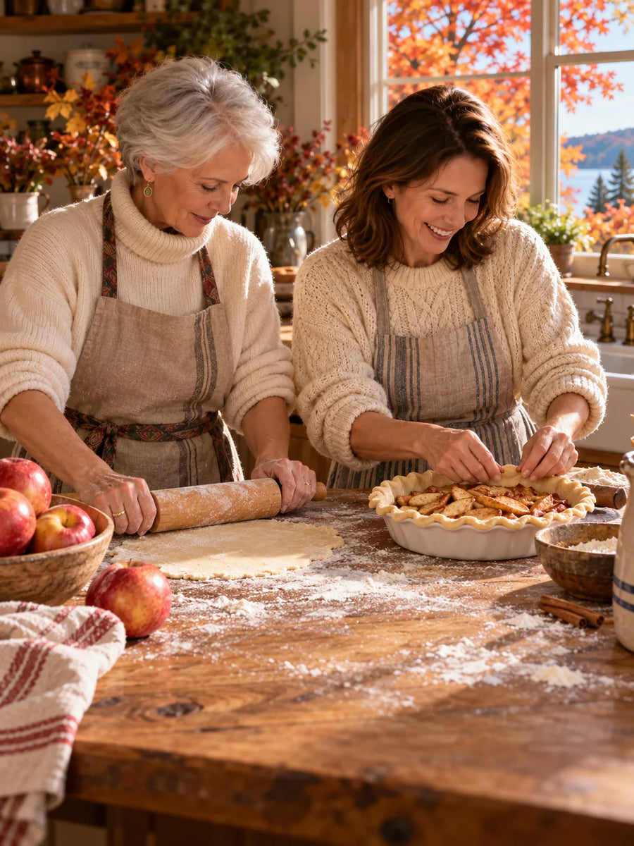 Nora and Rose baking together in Maine